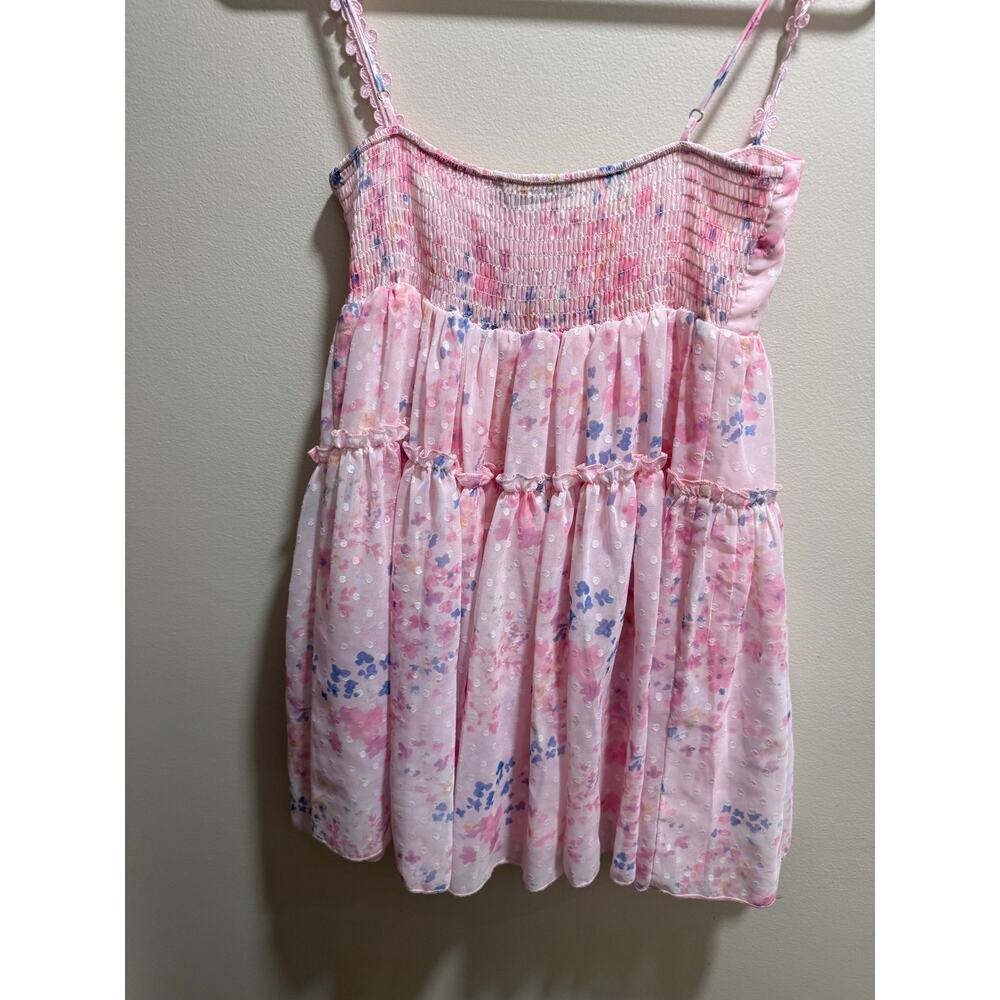 Lucy in the Sky | Dotted Floral Babydoll Dress in Pink Cottagecore Summer Preppy - Picture 6 of 8